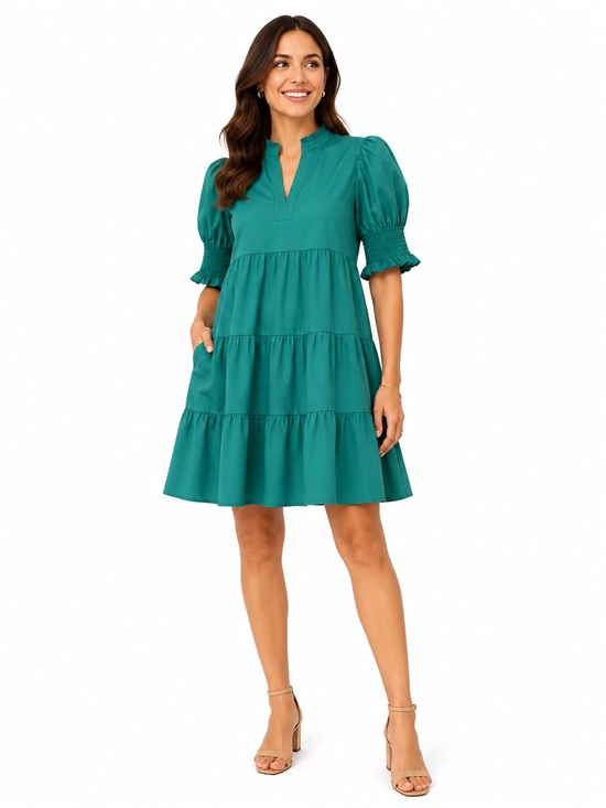 heyson Dresses & Skirts - Teal Tiered Puff-Sleeve Mini Dress